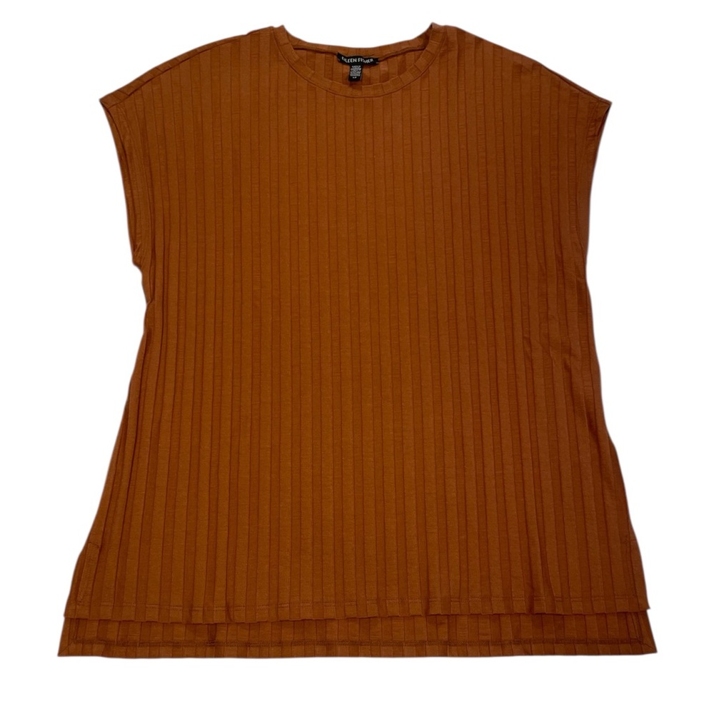 Eileen‎ Fisher Tencel Wide Ribbed Crew Neck Top Size S Cinnamon Stretchy Soft